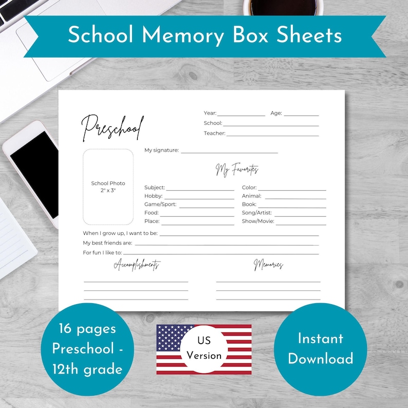 School Memory Box Sheets, Preschool to Grade 12 (digital Download) - Etsy