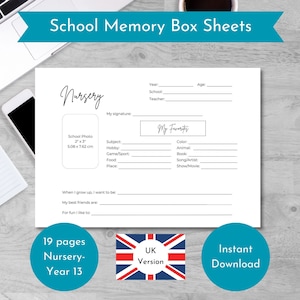 School Memory Sheets [UK], School Memory Box, School Memory Questionnaire, School Keepsake, School File Box, School Milestone Kit