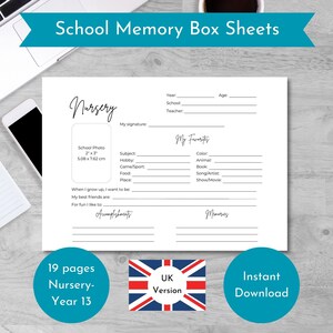 School Memory Sheets [UK], School Memory Box, School Memory Questionnaire, School Keepsake, School File Box, Accomplishments and Memories