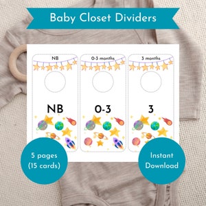 Baby closet dividers, outer space, printable baby size organizer, gender neutral baby clothing, nursery closet dividers, clothing dividers