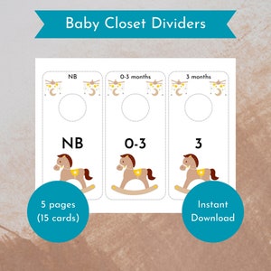 Baby closet dividers, rocking horse, printable baby size organizer, gender neutral baby clothing, nursery closet dividers, clothing dividers