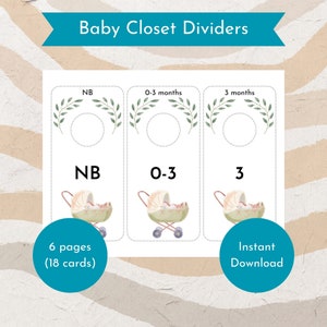 Baby closet dividers, watercolor, printable baby size organizer, gender neutral baby clothing, nursery closet dividers, clothing dividers