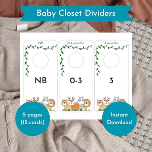 Baby closet dividers, safari, wild animals, printable baby size organizer, gender neutral baby, nursery closet dividers, clothing dividers