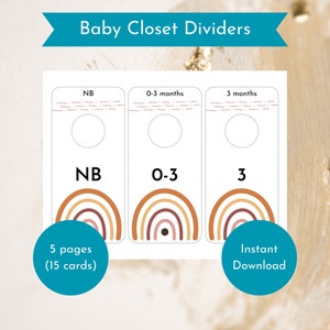 Baby closet dividers, boho rainbow, printable baby size organizer, gender neutral baby clothing, nursery closet dividers, clothing dividers