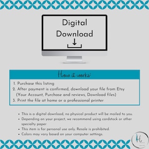 May include: A digital download graphic with a computer screen showing a download arrow. The text "Digital Download" is above the arrow. The text "How it works" is in a blue box. The text below the blue box explains how to purchase and download the digital file.
