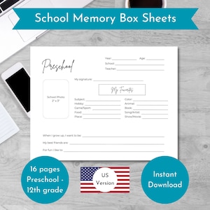 CUSTOM ORDER - School Memory Sheets, School Memory Box, School Memory Questionnaire, School Keepsake, School File Box, School Milestone