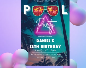 Editable Pool Party Birthday Invitation: Backyard BBQ (Digital Download)