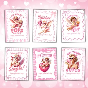 Lot de cartes pour la Saint-Valentin pour amis, imprimables pour la Saint-Valentin, cartes d'amitié Girly rose coquette avec noeud