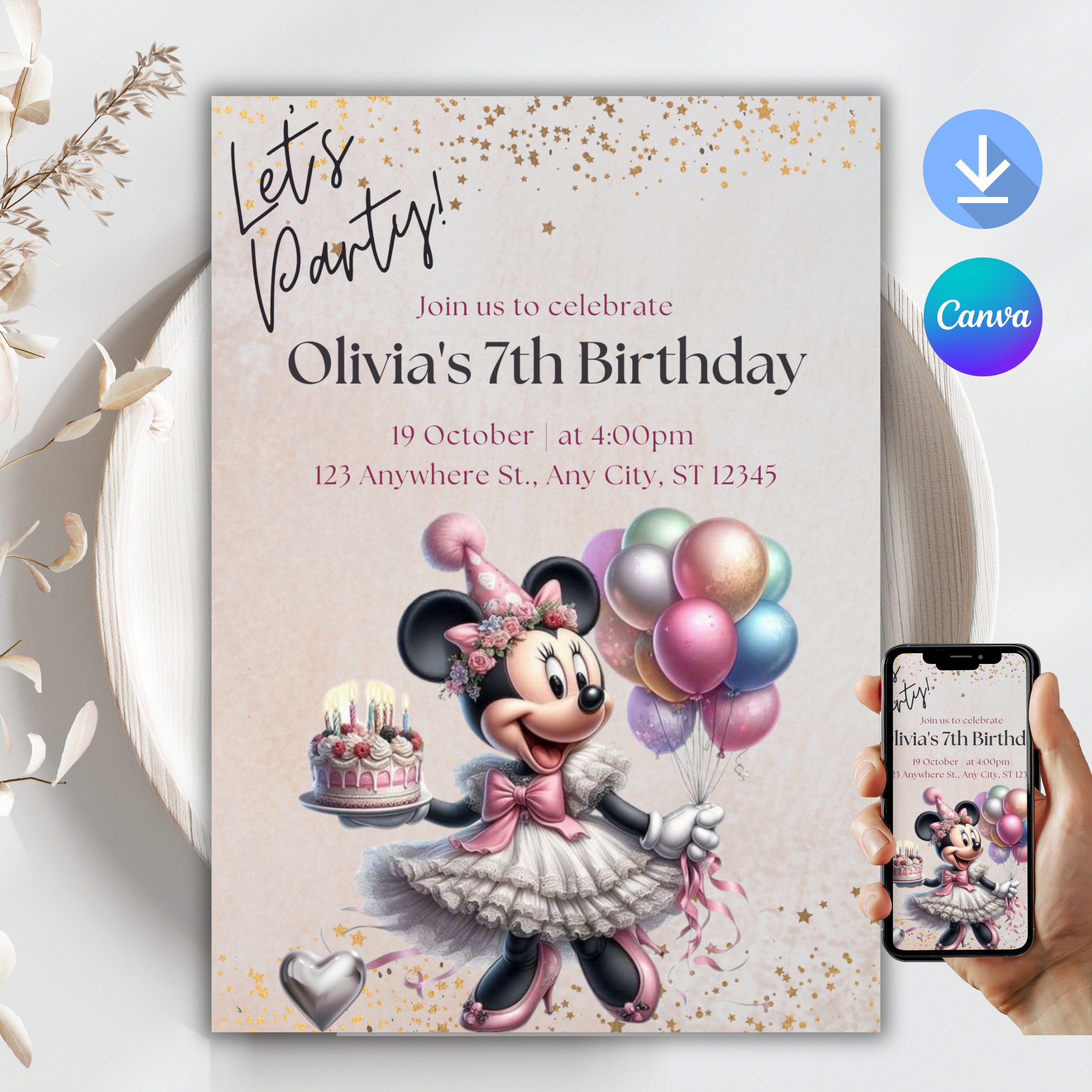 Light Pink Minnie Mouse Birthday Invitation: Editable Printable (PDF)