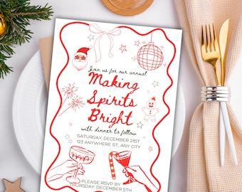 Whimsical Christmas Party Invitation: Doodle Holiday Cocktails (Digital Download)