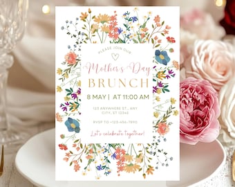 Floral Mother's Day Brunch Invitation: Editable Canva Template (5x7 in)