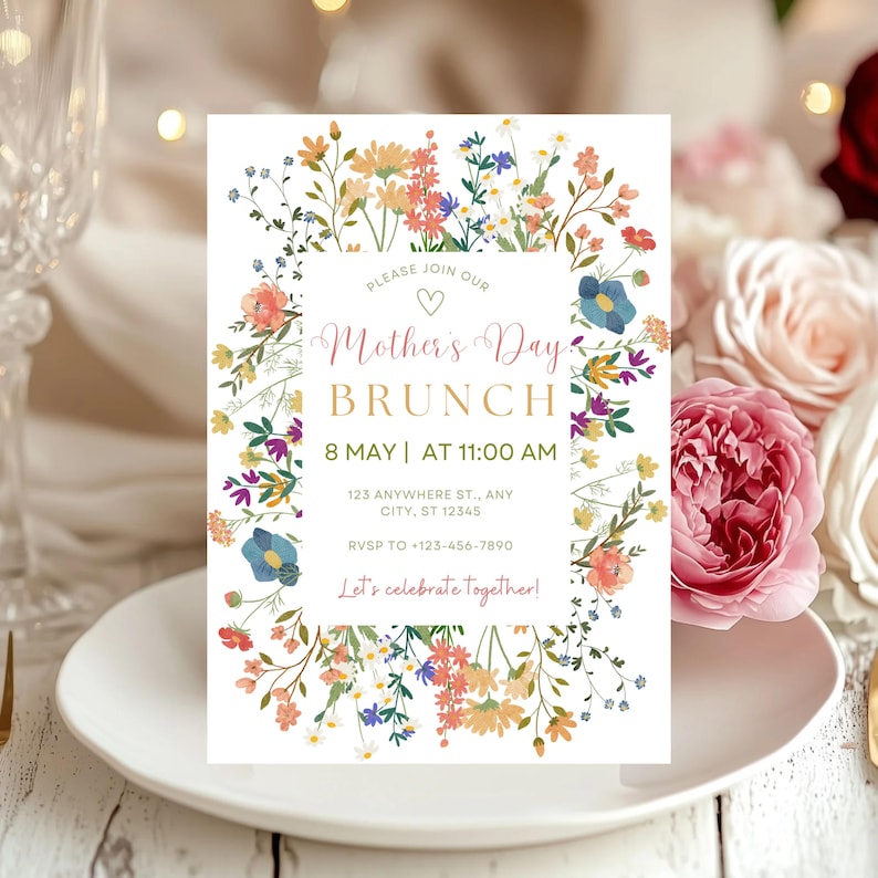 EDITABLE Mother's Day Brunch Invitation Template, Mothers Day Party Invite, Floral Mother's Day Breakfast Invite, Moms and Mimosas Invite, Canva Template