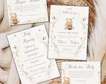 Winnie the Pooh Baby Shower Bundle: Boho Floral Invite (PDF)