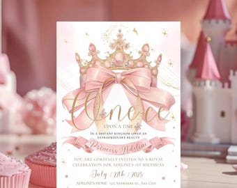 Prinzessin Geburtstagseinladung, Es war einmal, Mädchen 1. Geburtstag EDITIERBARE VORLAGE Canva