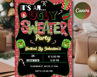 Ugly Sweater Christmas Party Invitation: Editable Canva Template (5x7 in)