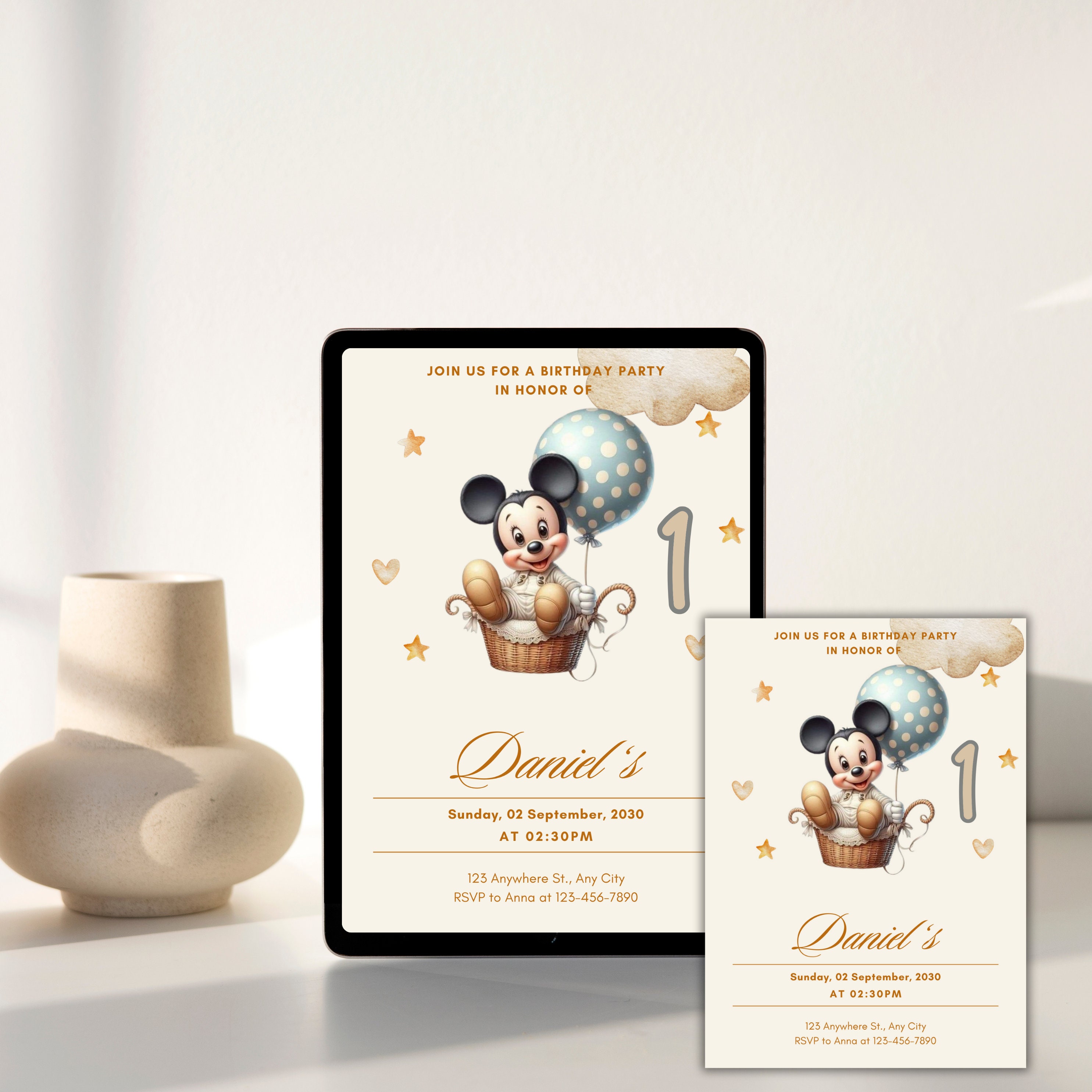 Editable Mickey Mouse 1st Birthday Invitation (digital Download) - Etsy