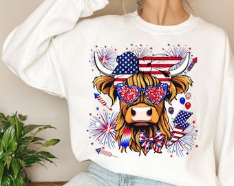 Vaca patriótica de las Tierras Altas PNG: 4 de julio, diseño occidental (descarga digital)
