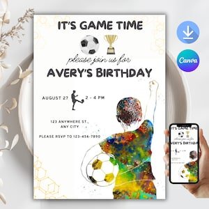 Soccer Birthday Invitation Template  Soccer Birthday Invite Football Birthday Invitations Football Birthday Evite  Editable in Canva