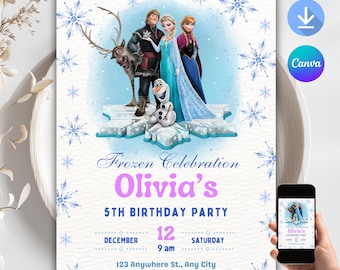 Elsa Frozen Birthday Invitation: Winter Snow Theme (PDF Template)