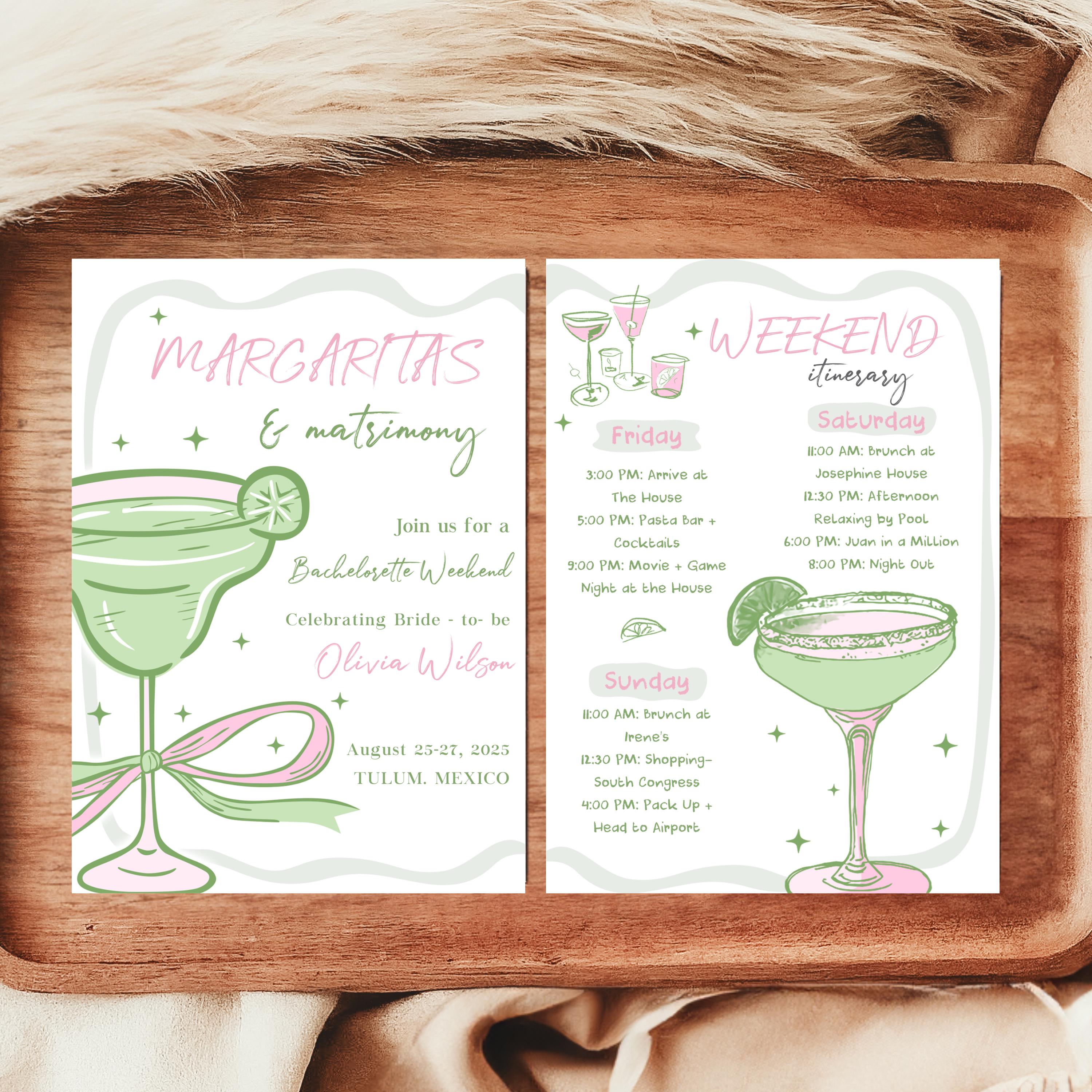 Margarita Bachelorette Invitation: Whimsical Girls Trip Itinerary ...