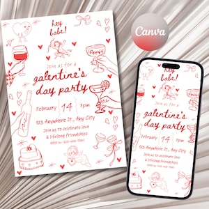 Galentine's Day einladen Bearbeitbarer Valentinstag Party Text Einladung Vorlage Galentine's Girls Night elektronisches Telefon Galentine Party Canva