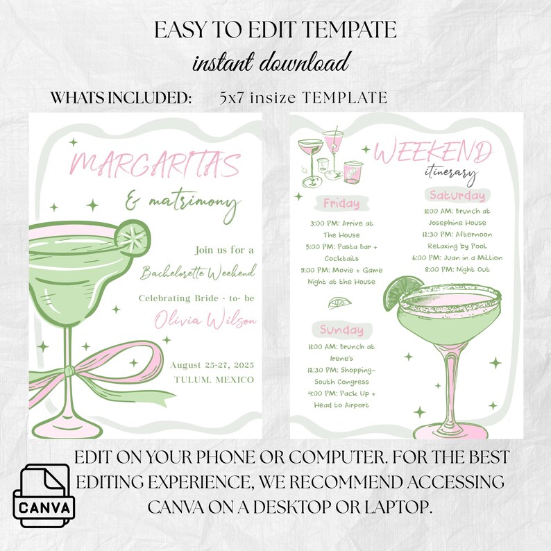 Margarita Bachelorette Invitation: Whimsical Girls Trip Itinerary ...