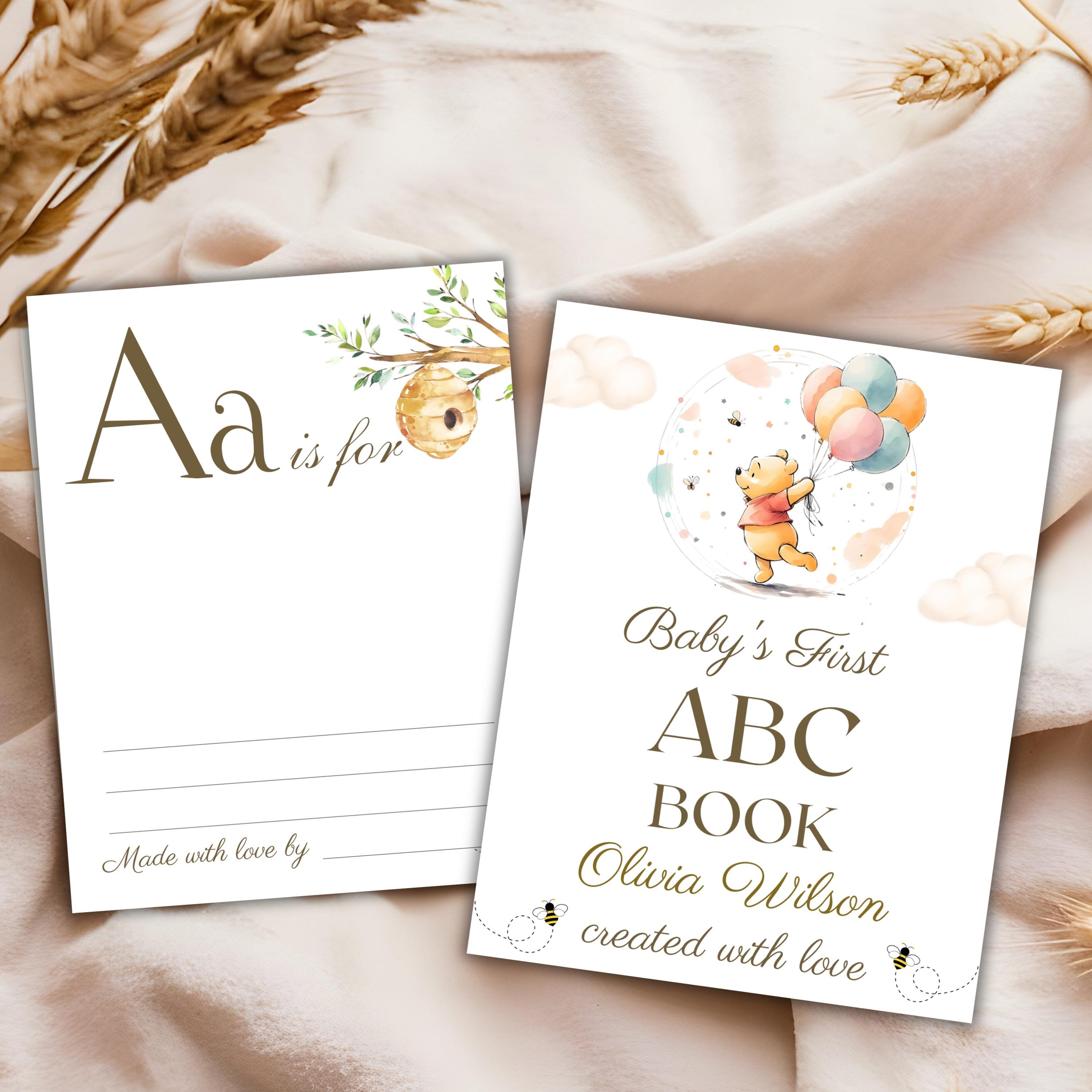 Winnie the Pooh Baby Shower ABC Book Template (Digital Download)