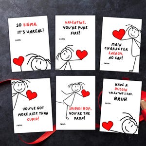 Slang Kinder Valentinstag Karten Tween Mädchen Strichmännchen Valentinstag Karten Lustig druckbare Klassenzimmer Valentine für Kinder druckbar
