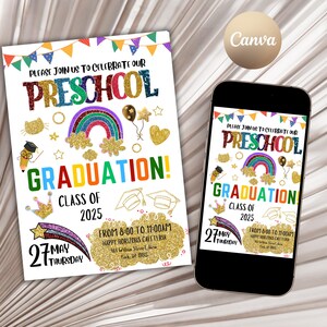Editable Preschool Graduation Invitation, PreK Announcement Party Invite, Preschool Class Digital Template, Printable Template, 2025