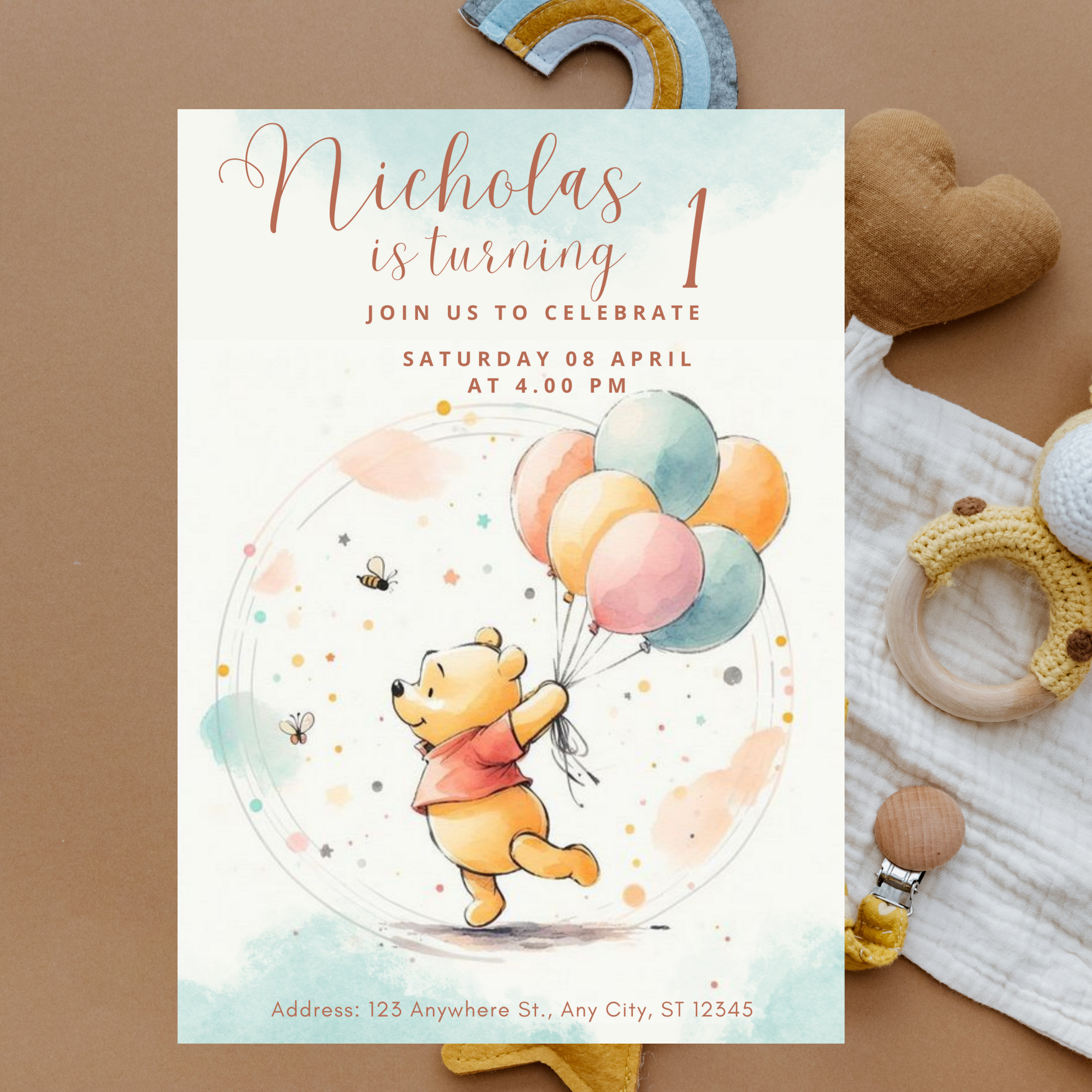 Editable Winnie the Pooh Birthday Invitation Classic Winnie the Pooh