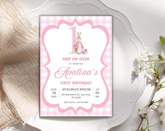 Editable Peter Rabbit Birthday Invitation, Pink Peter Rabbit Birthday Invite, Girl Peter Rabbit Birthday Party Invite, Bunny Birthday Theme