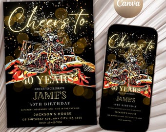 Whiskey Birthday Invitation: Editable Adult Party Invite (Canva Template)