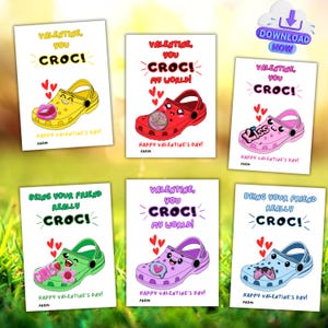 Carte enfant croco pour la Saint-Valentin, cadeau de classe à imprimer, breloque pour chaussures à imprimer pour la Saint-Valentin, breloque pour chaussures sabot et étiquette-cadeau pour la Saint-Valentin, école Saint-Valentin