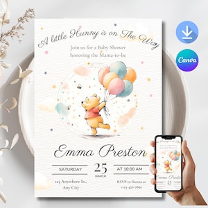 Invitation BABY SHOWER Winnie l'ourson Un petit ourson est en route Faire-part numérique classique pour baby shower Winnie l'ourson Ourson ours