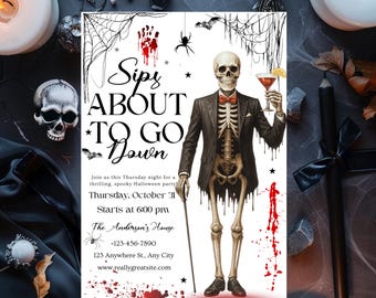 Halloween Skeleton Party Invite, Cocktails & Costumes Template