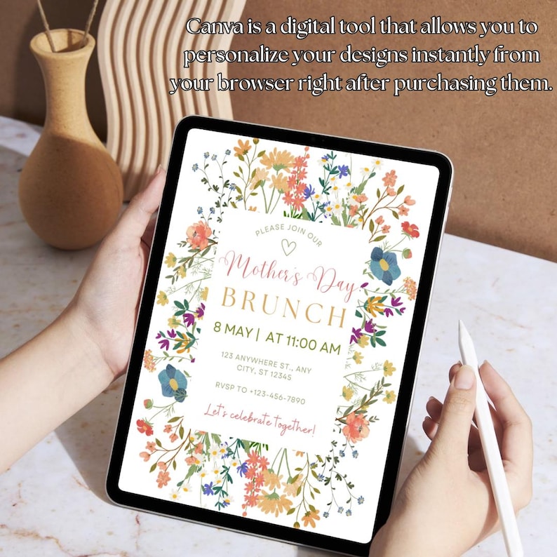 EDITABLE Mother's Day Brunch Invitation Template, Mothers Day Party Invite, Floral Mother's Day Breakfast Invite, Moms and Mimosas Invite, Canva Template