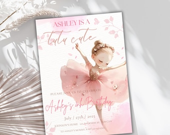 Tutu Cute Birthday Invitation, Second Birthday Invitation, Ballerina Invitation, 2nd Birthday Invite, Girls Birthday Invite, Boho, Cute