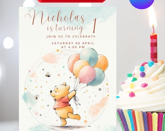 Editable Winnie the Pooh Birthday Invitation: Classic Hunny Pot (PDF)