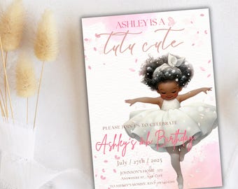 Tutu Cute Ballerina 2nd Birthday Invitation, Second Birthday Invitation, Ballerina Invitation, Girl Pink Spring Summer Coquette, Boho, Cute