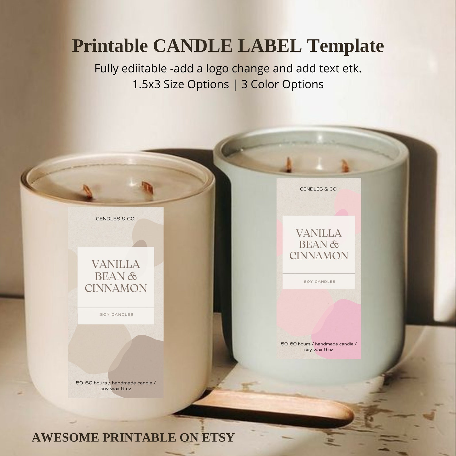 Candle Label Template Canva Printable Modern Slim Candle Label Design ...