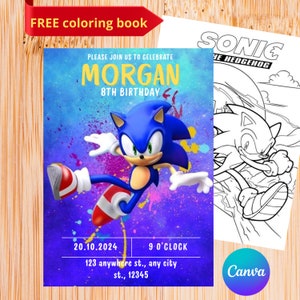 Sonic the Hedgehog Digital Birthday Invitation Digital Birthday Invitation Personalized Sonic Theme Party Sonic Birthday coloring books