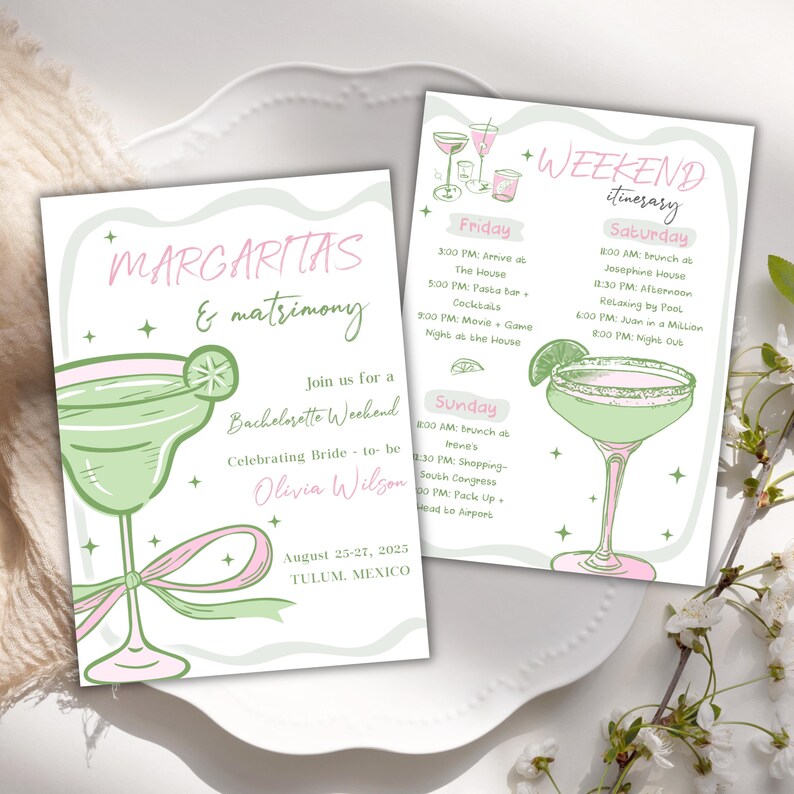 Margarita Bachelorette Invitation: Whimsical Girls Trip Itinerary ...
