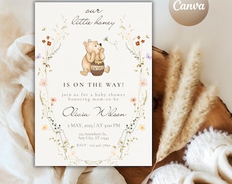 Winnie the Pooh Baby Shower Invitation: Boho Floral (PDF)