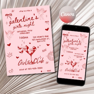 Galentines Party Hand Drawn Valentines Invitation Galentines GIrls Night Invite Doodle Hand Drawn Cupid Coquette text phone invitation