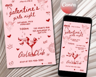 Galentine's Girls Night Invitation: Hand-Drawn Cupid (Digital Download)