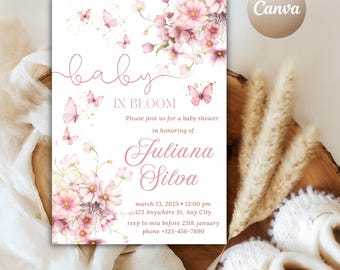Butterfly Baby Shower Invitation: Pink Wildflower Design (PDF)