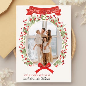 Foto Weihnachtskarten-Vorlage Einfache Familie Weihnachtsfotokarte Frohe Feiertage Frohe Weihnachten Bearbeitbare Feiertags-Grußkarten-Vorlage