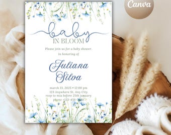 Blue Wildflower Baby Shower Invitation: Floral Baby Brunch (PDF)