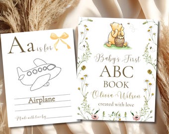Winnie the Pooh Baby Shower ABC Book, Keepsake Activity, Printable Template