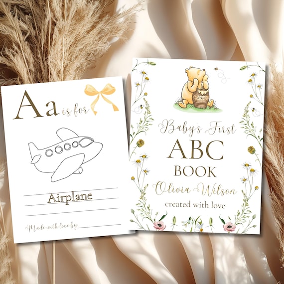 Winnie the Pooh Baby Shower ABC Book, Keepsake Activity, Printable Template